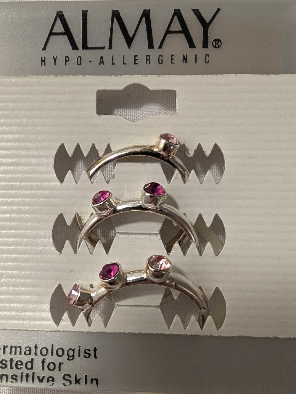 Vintage 90s Almay Deadstock Pink Rhinestone Stacking Rings Set Sz 9 + FREE GIFT - Picture 2 of 3